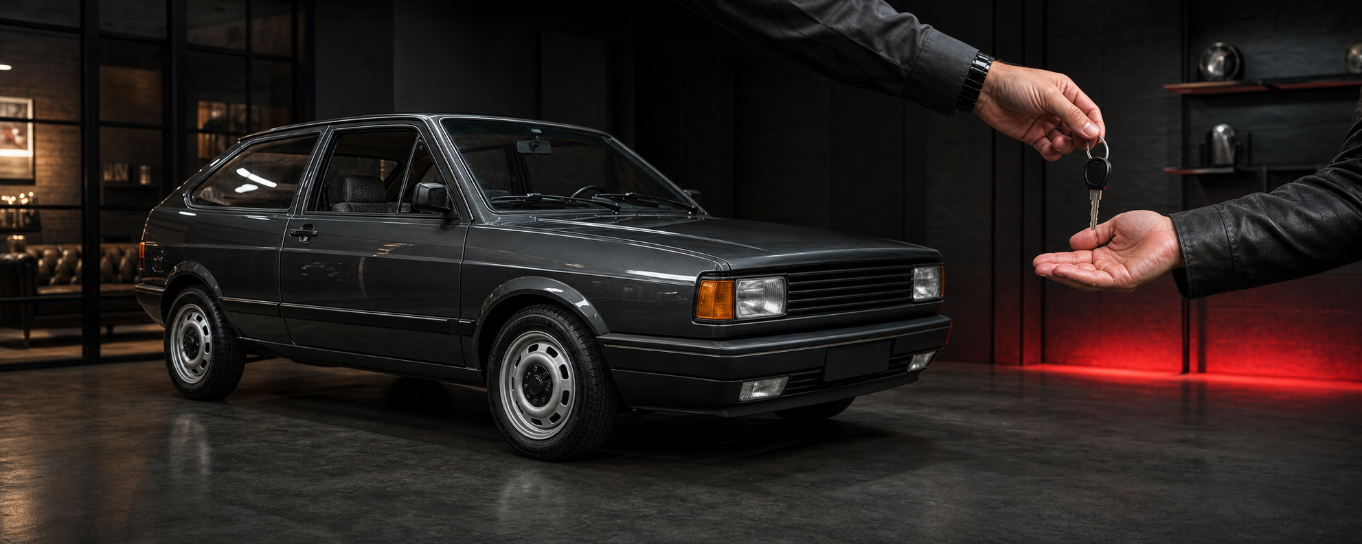 Entrega das chaves de um Volkswagen Gol antigo